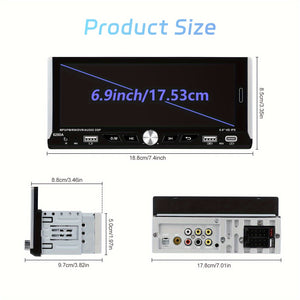 راديو سيارة 1-DIN واحد مع CarPlay اللاسلكي ودعم Android Auto وMirror Link، راديو FM، فيديو وصوت للسيارة، مشغل MP5 بحجم 17.53 سم مع شاشة لمس HD 2.5D IPS،