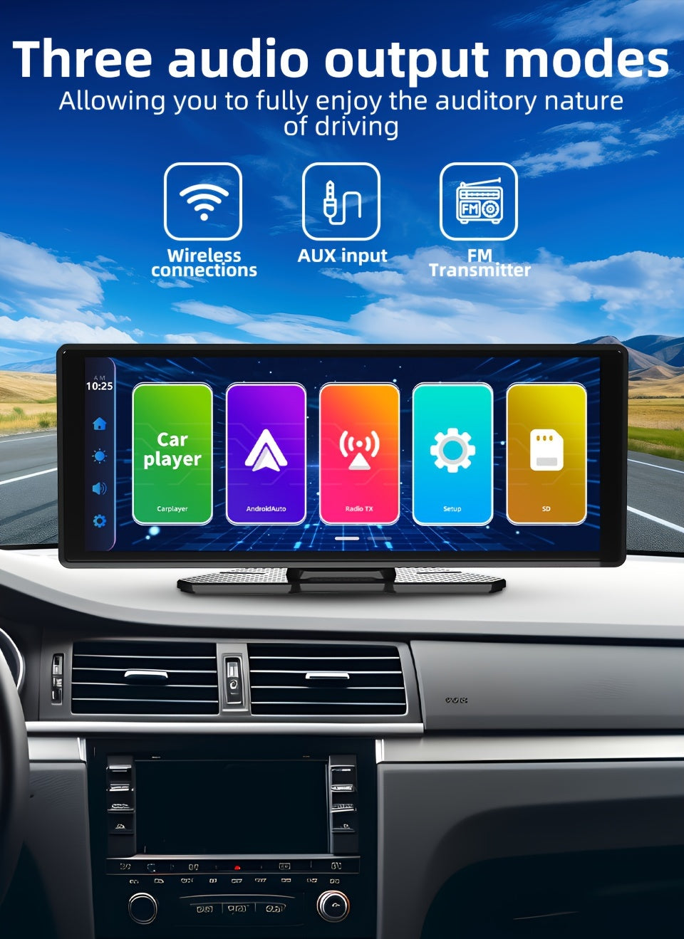 26.06cm Touchscreen Wireless Carplayer Portable Car Stereo Android Auto, Car Play Navigation With Voice Control, Handsfree Call/Music, AUX/FM Transmitter, Car Radio Receiver