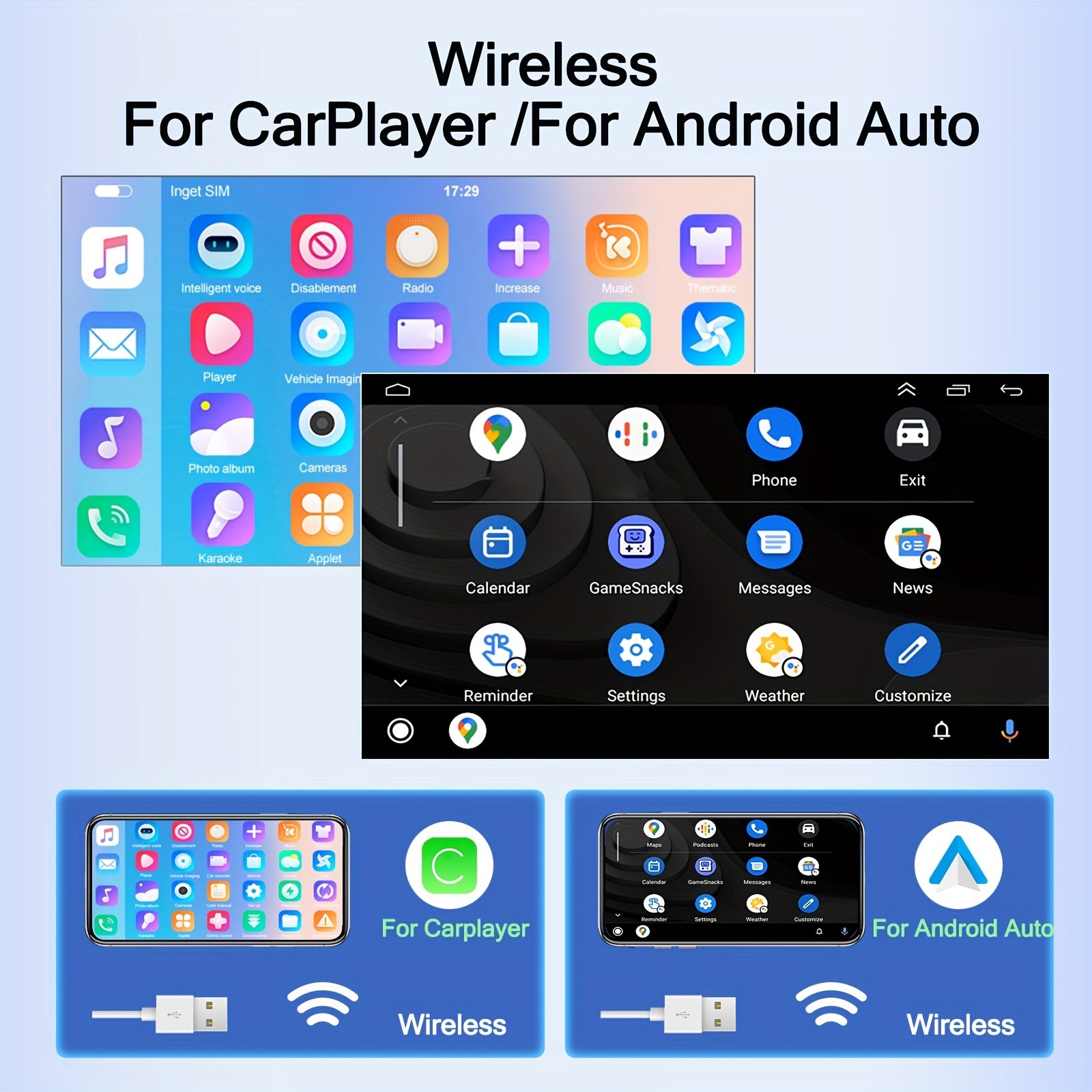 راديو سيارة 1-DIN واحد مع CarPlay اللاسلكي ودعم Android Auto وMirror Link، راديو FM، فيديو وصوت للسيارة، مشغل MP5 بحجم 17.53 سم مع شاشة لمس HD 2.5D IPS،