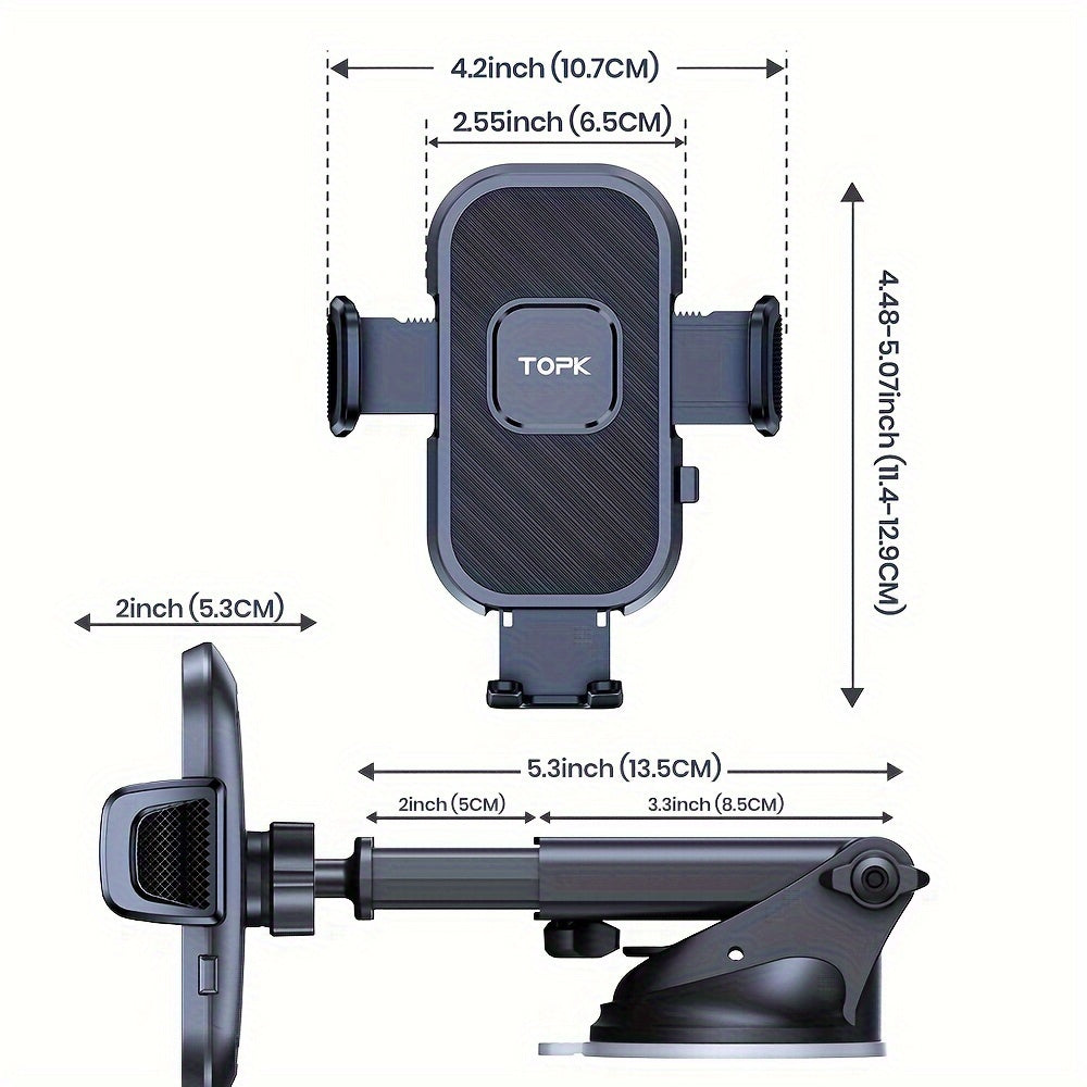 حامل هاتف للسيارة، حامل هاتف TOPK للسيارة للتركيب على لوحة القيادة ومنفذ التهوية، متوافق مع جميع الهواتف الذكية