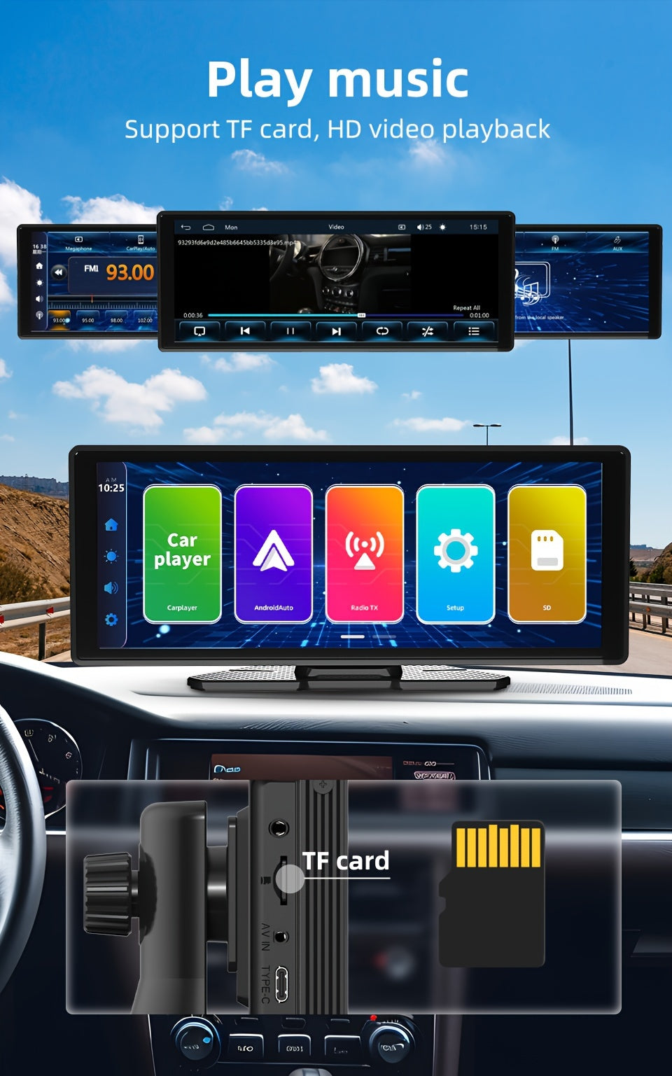 26.06cm Touchscreen Wireless Carplayer Portable Car Stereo Android Auto, Car Play Navigation With Voice Control, Handsfree Call/Music, AUX/FM Transmitter, Car Radio Receiver